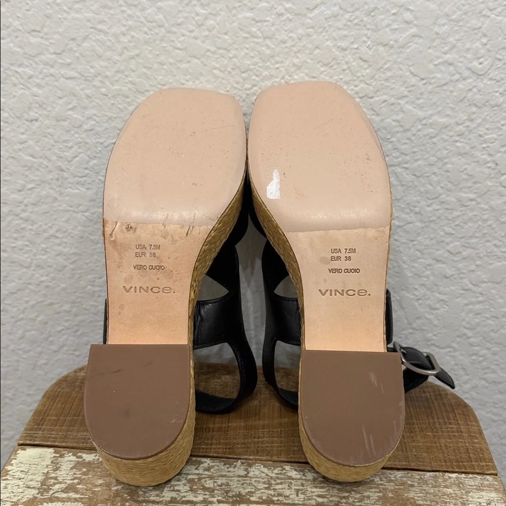 Vince Clementine Black Leather Platform Sandals Size 7.5 - Picture 8 of 9